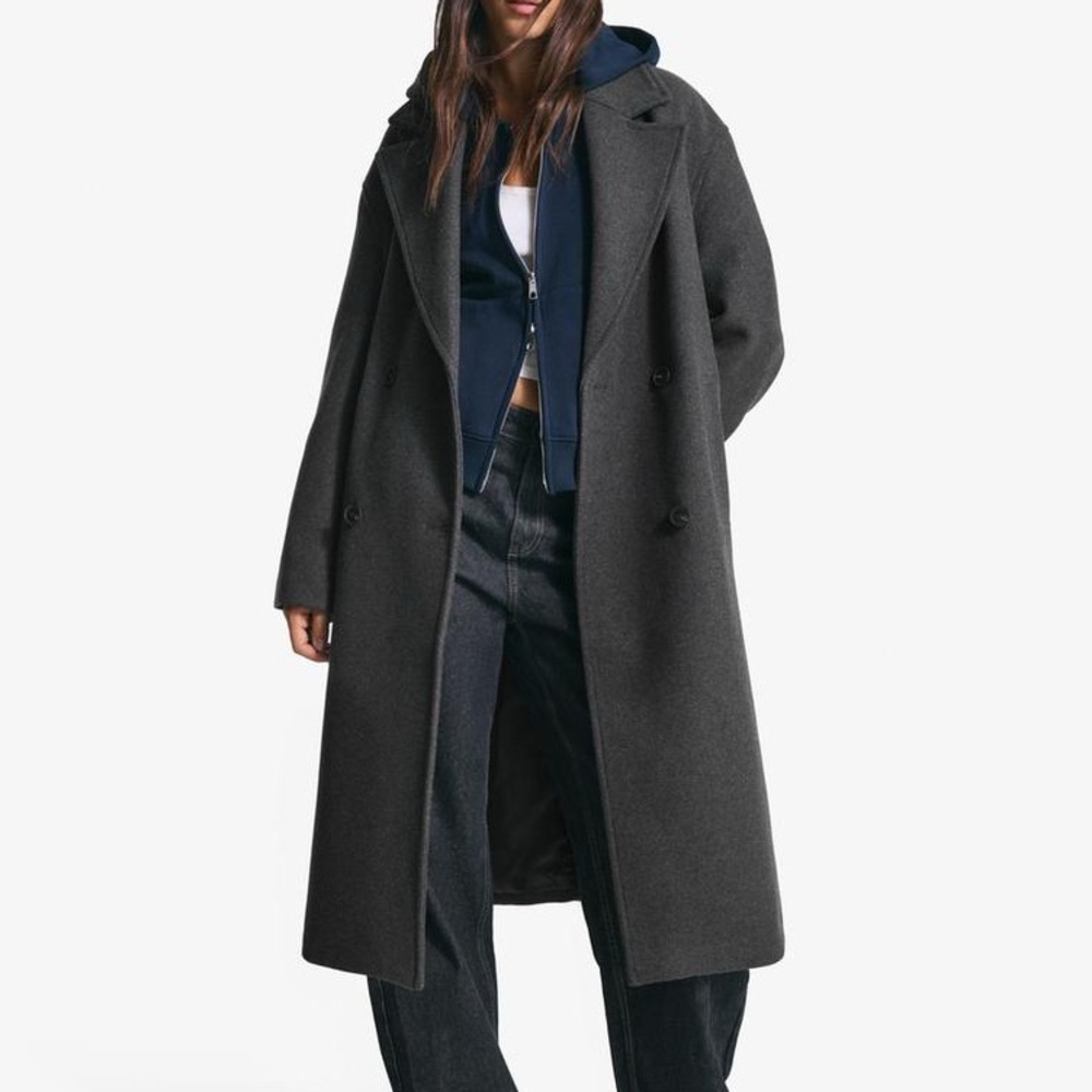 BERSHKA Long Drop-Shoulder Coat